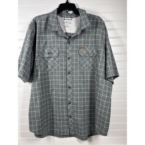 Orvis Tech Fishing Shirt Men’s 2XL Grey Windowpane Plaid Short Sleeve Quick Dry